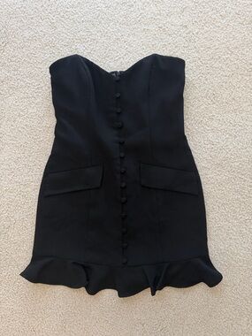 Amanda Uprichard Black Getty Strapless Button-Front Ruffle Hem Dress